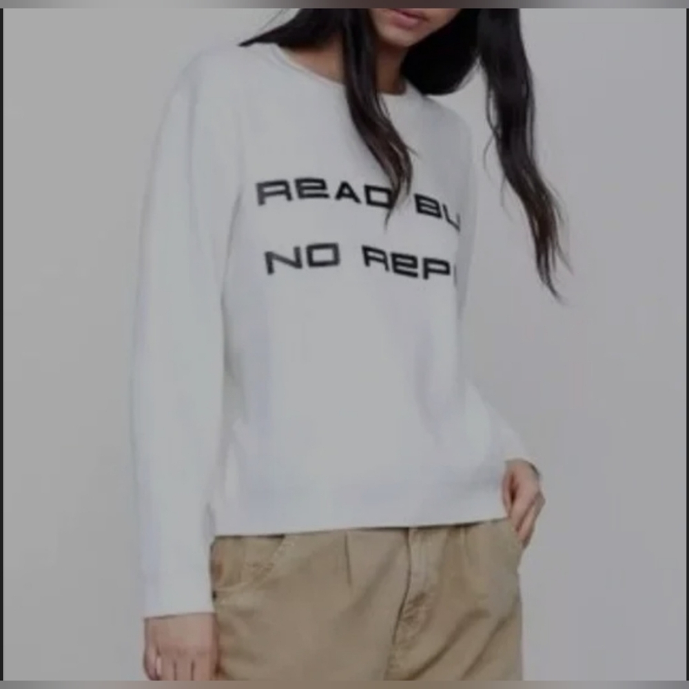 Zara Read But No Reply Graphic Crewneck Sweater - Small - White - Picture 2 of 3
